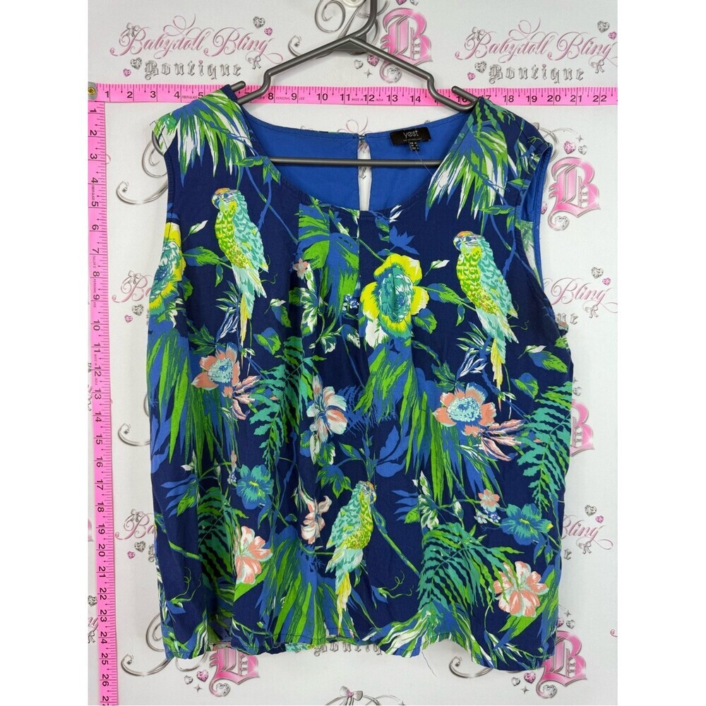 Yest tank top parrot Women’s Tropical Parrot Print Sleeveless Top - Blue/Green